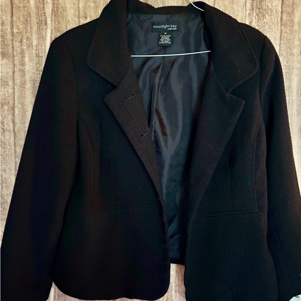 Moonlight Bay Women’s Tweed Short Black Blazer Jacket Medium Work Dinner Casual